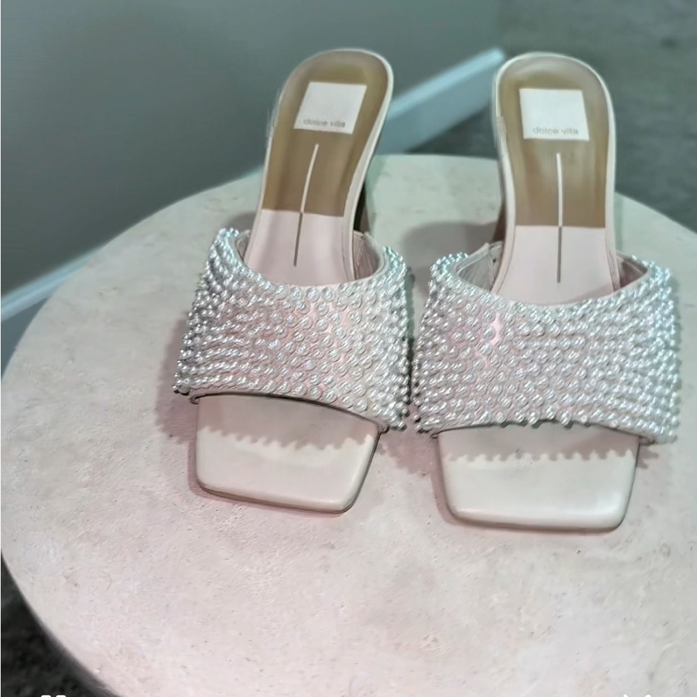 Dolce Vita Nandy Pearl Embellished White Heels